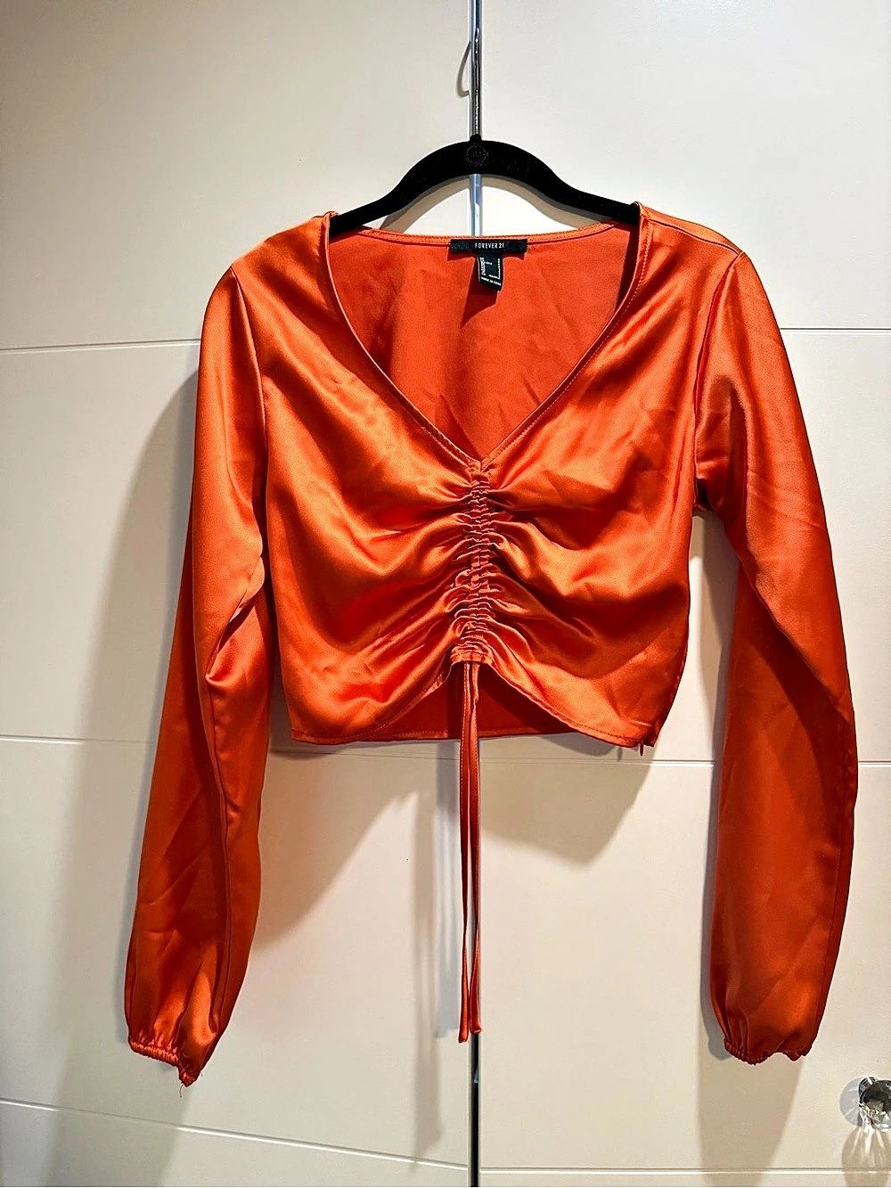 Forever 21 Ruched Satin Crop Top in Orange Size Small Like New